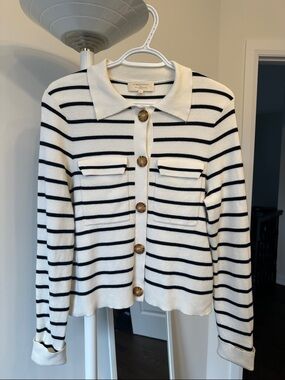 La Maille Sézane Paris Striped Button-Up Knit Sweater Betty Cardigan